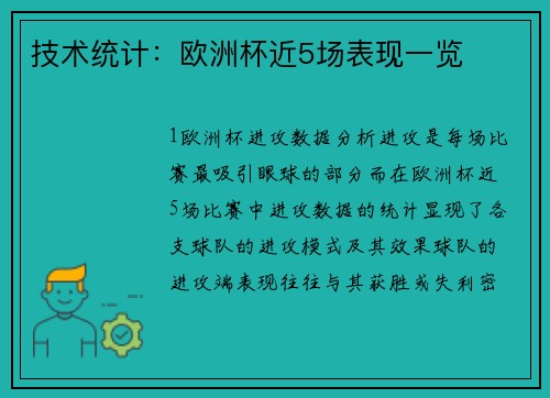 技术统计：欧洲杯近5场表现一览