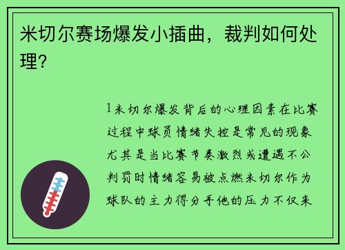 米切尔赛场爆发小插曲，裁判如何处理？